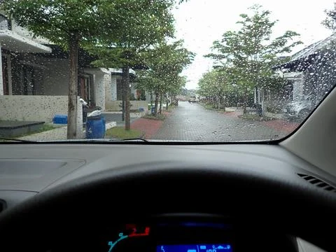 Rainy day view from inside the car Stock Photos