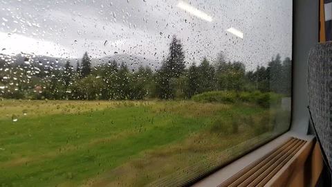 Rainy Day View From Moving Train Window Video stock 113620630