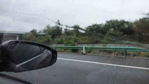 Rainy Empty Highway Grey Clouds POV Wuhan Stock Footage 346069611