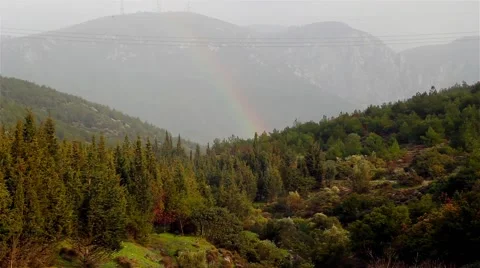 Rainy Forest and Rainbow On The Mountains Vídeos de archivo 56110666