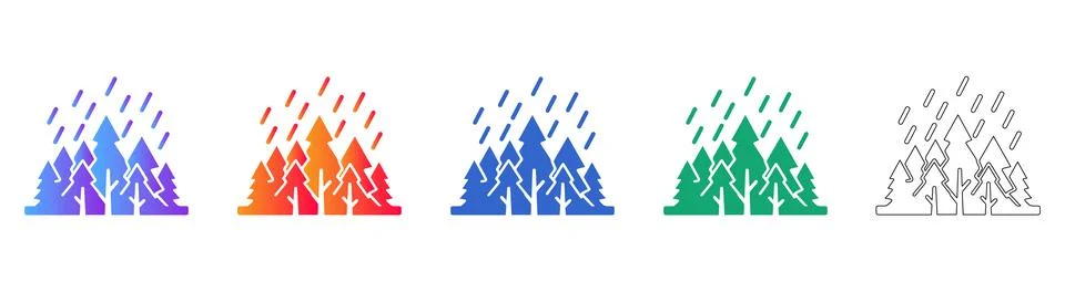 Rainy Forest Weather Icon Set Stock Illustration