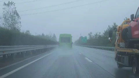 Rainy Highway Intersection Red Truck POV Wuhan Stock Footage 346069285