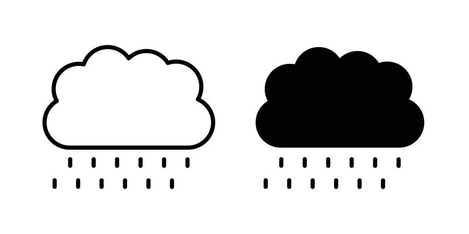 Rainy icon solid, line, and editable vector set. Stock Illustration