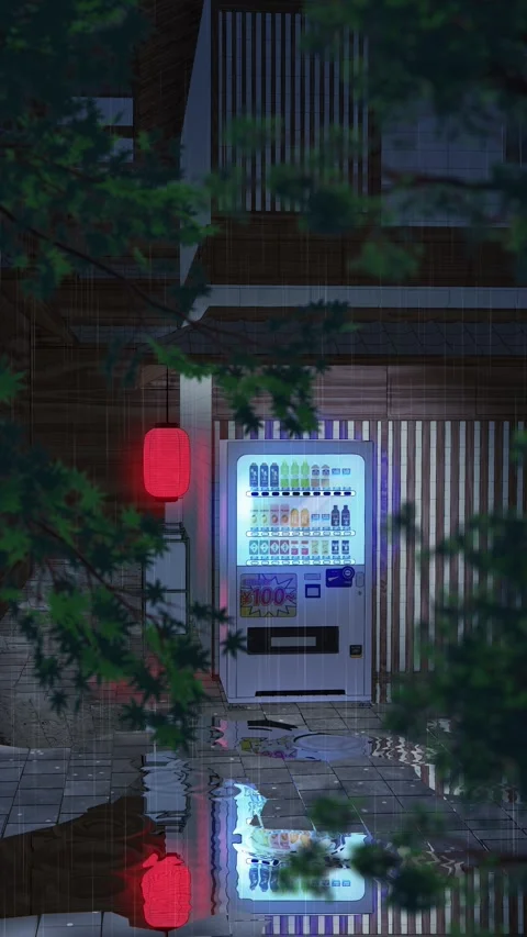 Rainy Japanese Vending Machine - Animated Loop vertical 4K Vídeos de archivo 335397341