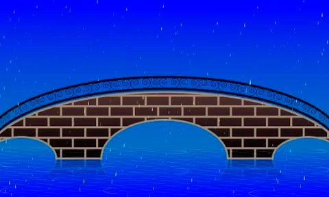 Rainy landscape on the bridge background Stock Illustration