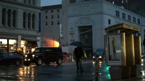 Rainy New York Corner Stock Footage 12530606