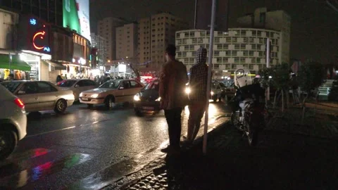 Rainy Night Drive from Keshavarz Boulevard to Valiasr Square Stock Footage 336640653
