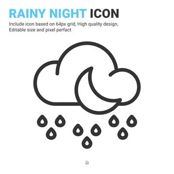 Rainy night icon vector with outline style isolated on white background 스톡 일러스트