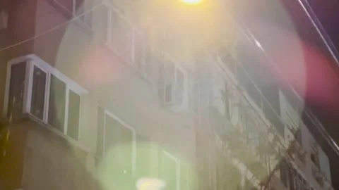 Rainy night in Istanbul streets. Cloudy weather, old building and rain, sto.. Stock Footage 235836639