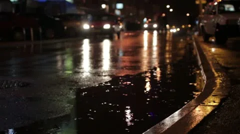 Rainy night (sidewalk) Stock Footage 17372972