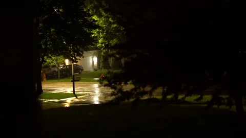 Rainy Night in Suburbs 05 Stock Footage 108762779