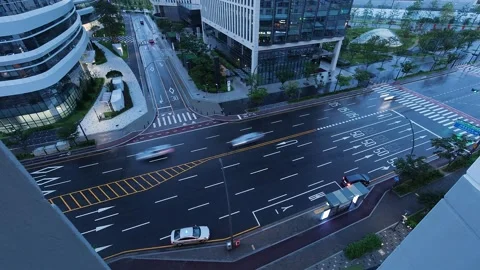 Rainy Night Traffic Timelapse Stock Footage 180373845