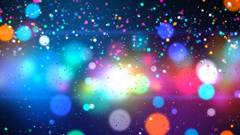 Rainy night, vibrant city lights shimmer through a wet windowpane in a seamless Stock Footage 345376016