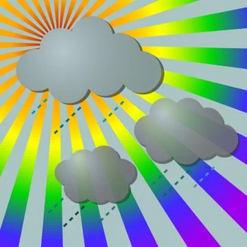 Rainy in rainbow rays with clouds Stock Illustration