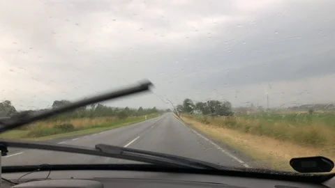 Rainy Road Trip Look from Inside Car 4K Driving Rain Weather Stock Footage 115580334