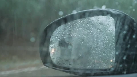 Rainy Side Mirror with Van Reflection Stock Footage 331120830