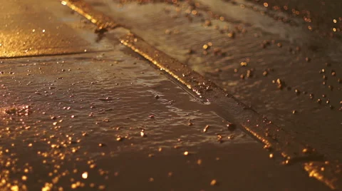 Rainy Sidewalk at Sunset Stock Footage 40343495
