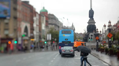 Rainy streets of Dublin.Tilt shift Stock-Footage 34740872