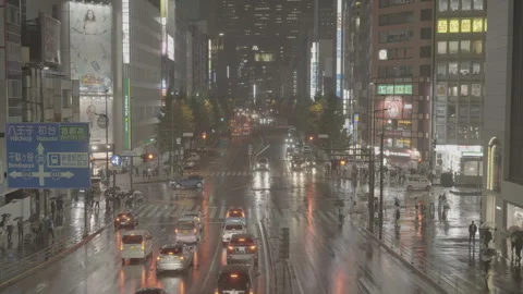 Rainy Tokyo crosswalk Stock Footage 250140103