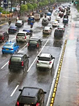 Rainy traffic jam Stock Photos