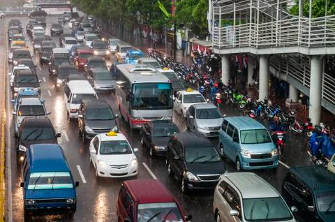Rainy traffic jam Stock Photos