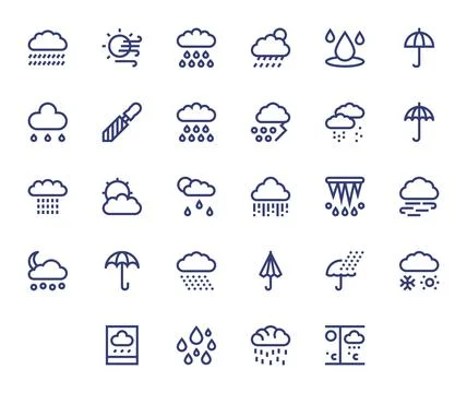 Rainy Ultimate Vector Package with 28 64x64 Bold Line Detail Enhanced Icons Stock Illustration