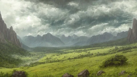 Rainy Valley, Anime seamless Background. Stock Footage 235219737