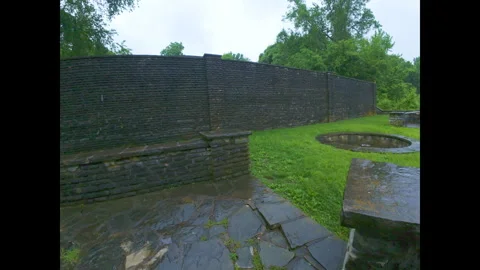 Rainy Walk Through Historic Stone Ruins at Fort Belle Fontaine Stock Footage 334359754