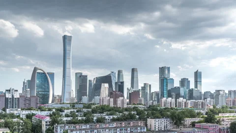 The rainy weather in the central CBD of Beijing architectural complex Stock Footage 246072900