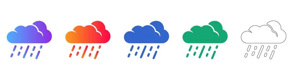 Rainy Weather Cloud Icon Set in Multiple Styles Stock Illustration