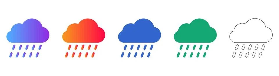 Rainy Weather Cloud Icon Set Stock Illustration