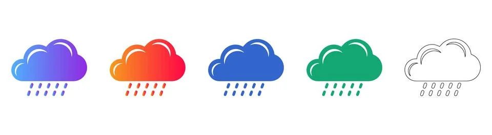 Rainy Weather Cloud Icon Set Stock Illustration