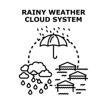 Rainy weather cloud system causing urban flooding Stock Illustration