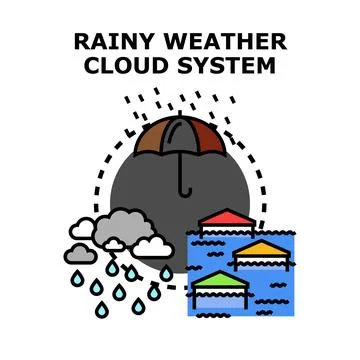 Rainy weather cloud system causing urban flooding 스톡 일러스트