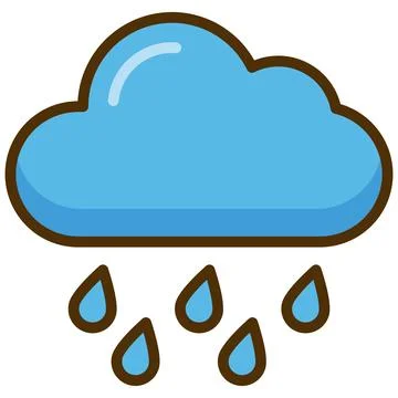 Rainy weather forecast flat icon with blue cloud and raindrops. Stock Illustration