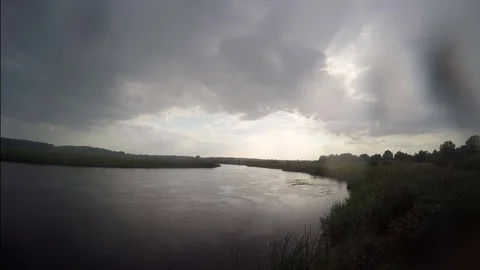 Rainy weather on the river. Stock Footage 73699151