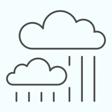 Rainy weather thin line icon. Rain and clouds in the sky. Autumn season vector Stock Illustration
