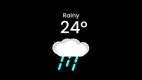 Rainy Weather Widget with Rain Cloud and Water Drop Lines Icon Stock Footage 334471452