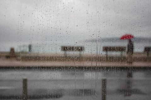 A rainy wet day from behind a window Stock Photos