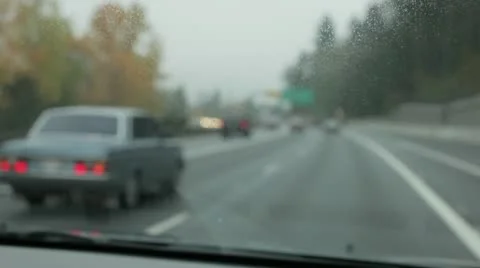 Rainy Windshield From Inside Car Stock Footage 11615793