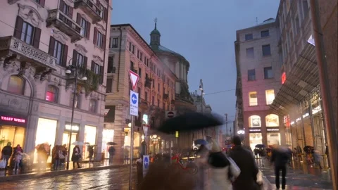 Rainy Winter Time Lapse, Via Torino Milan Time Lapse 4k Stock Footage 231732220
