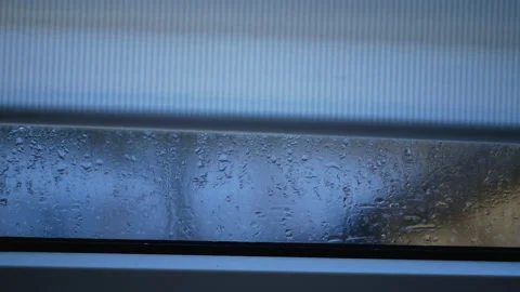 Raise window shutter in order to check the condensation on the window Stock Footage 165859729