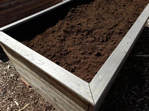 Raised bed replenished with soil Stock Photos