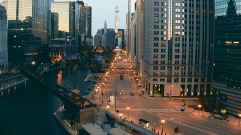 Raised Chicago River Bridge During George Floyd Protests, Aerial View Stock Footage 131458007
