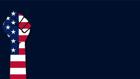 Raised fist with American flag pattern on dark blue background for Emancipa.. Stock Illustration