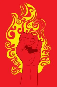 Raised fist in fire Ilustração Stock