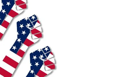 Raised fists with American flag pattern on white background for Emancipatio.. Stock Illustration
