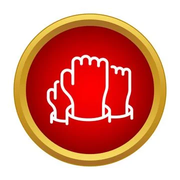 Raised fists symbolizing protest, revolution, and solidarity in red icon Stock Illustration