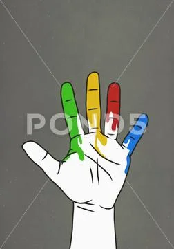 Raised hand dripping rainbow paint Stock Illustration
