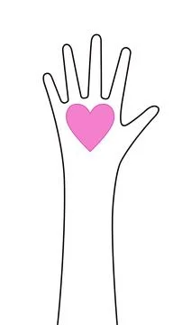 Raised hand holding heart in open palm illustration Stock Illustration